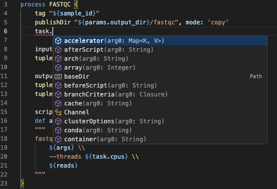 Task properties auto-completion
